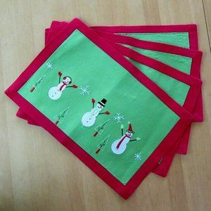 Red & green Christmas appliqued & embroidered placements 3 Snowmen - set of 4